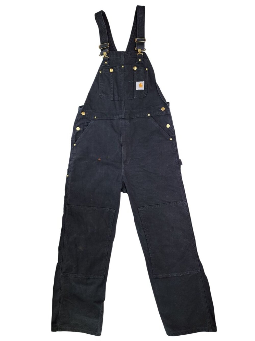 Carhartt Black Bib Overalls R01 Pocket Adjustable Straps Double Knee Tag 36"x32"